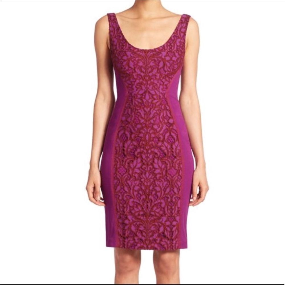 DIANE VON FURSTENBERG Geovana Lace Textured Sleeveless Purple Sheath Dress - Picture 4 of 15